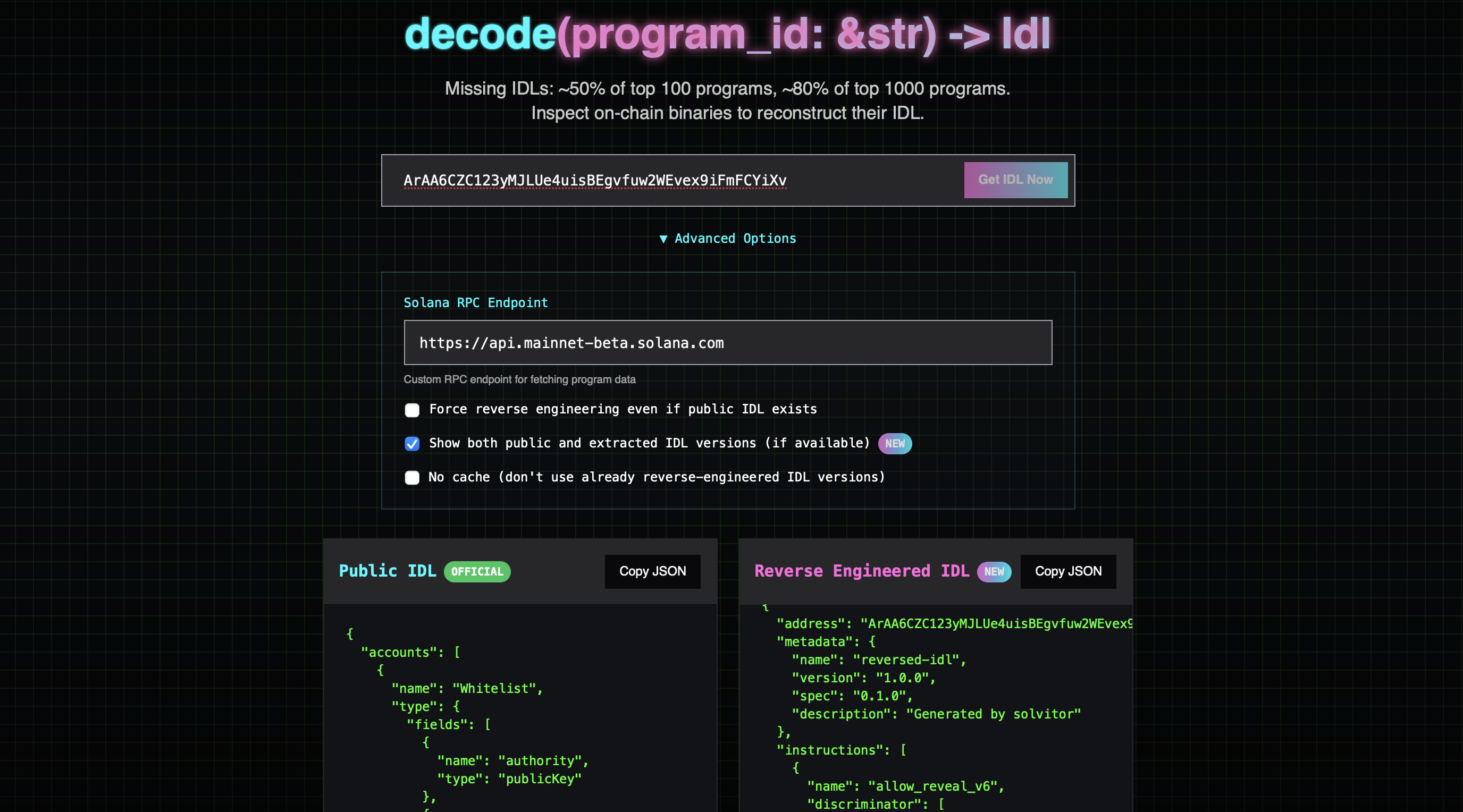 Traditional IDL extraction showing program analysis and metadata